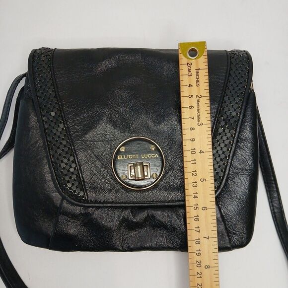 Elliot Lucca Leather Handbag Purse Crossbody Block Pattern Black Geometric - Picture 6 of 10